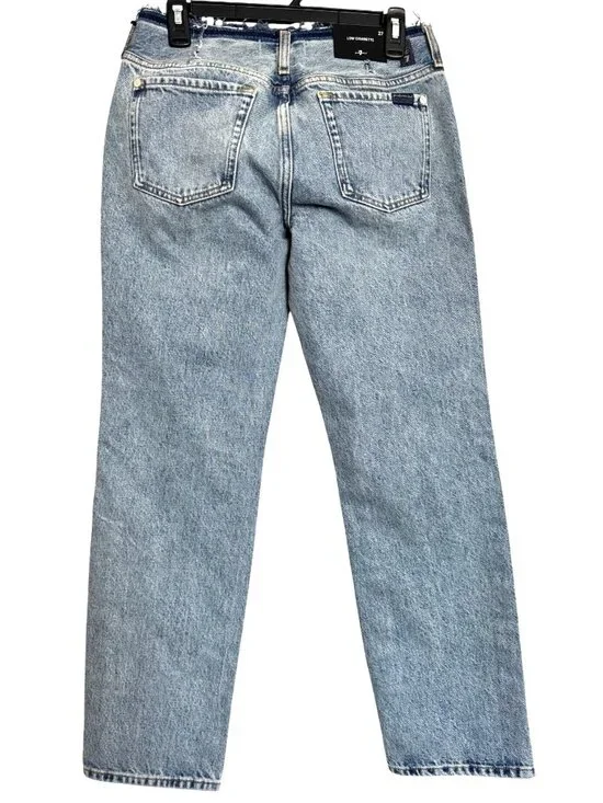 7 For All Man Kind Size 27 Low Cigarette Blue Erosion Jeans NWT $248 - Picture 4 of 15